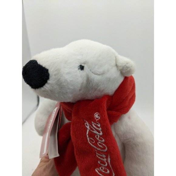 2013 Coca-Cola Plush Standing Polar Bear Red Scarf 10.5 inch Tag Is USED Writing - Picture 10 of 11